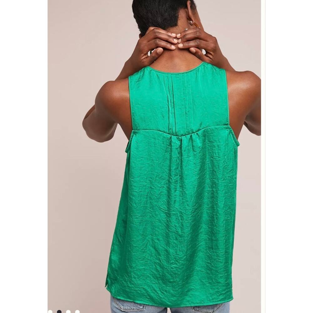 Anthropologie Emerald Green Sleeveless Notch-Neck Blouse - Picture 2 of 10